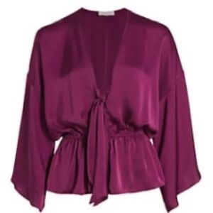 NWT Ramy Brook Katrina Satin Like Peplum Blouse Top Berry Size Small S